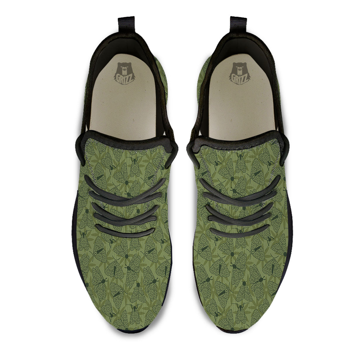 Butterfly Monarch Green Print Pattern Black Athletic Shoes-grizzshop