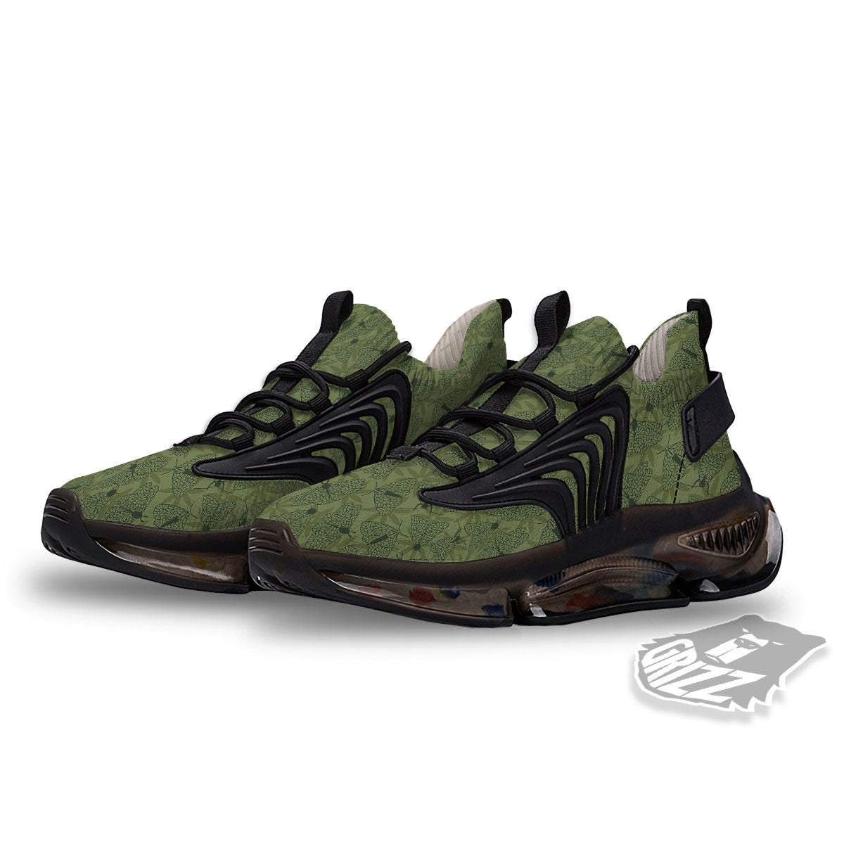 Butterfly Monarch Green Print Pattern Black Gym Shoes-grizzshop