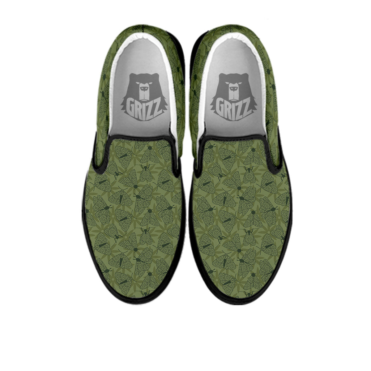 Butterfly Monarch Green Print Pattern Black Slip On Shoes-grizzshop