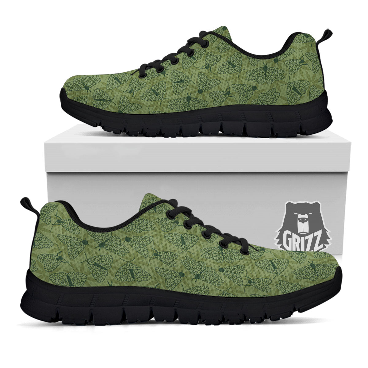 Butterfly Monarch Green Print Pattern Black Sneaker-grizzshop