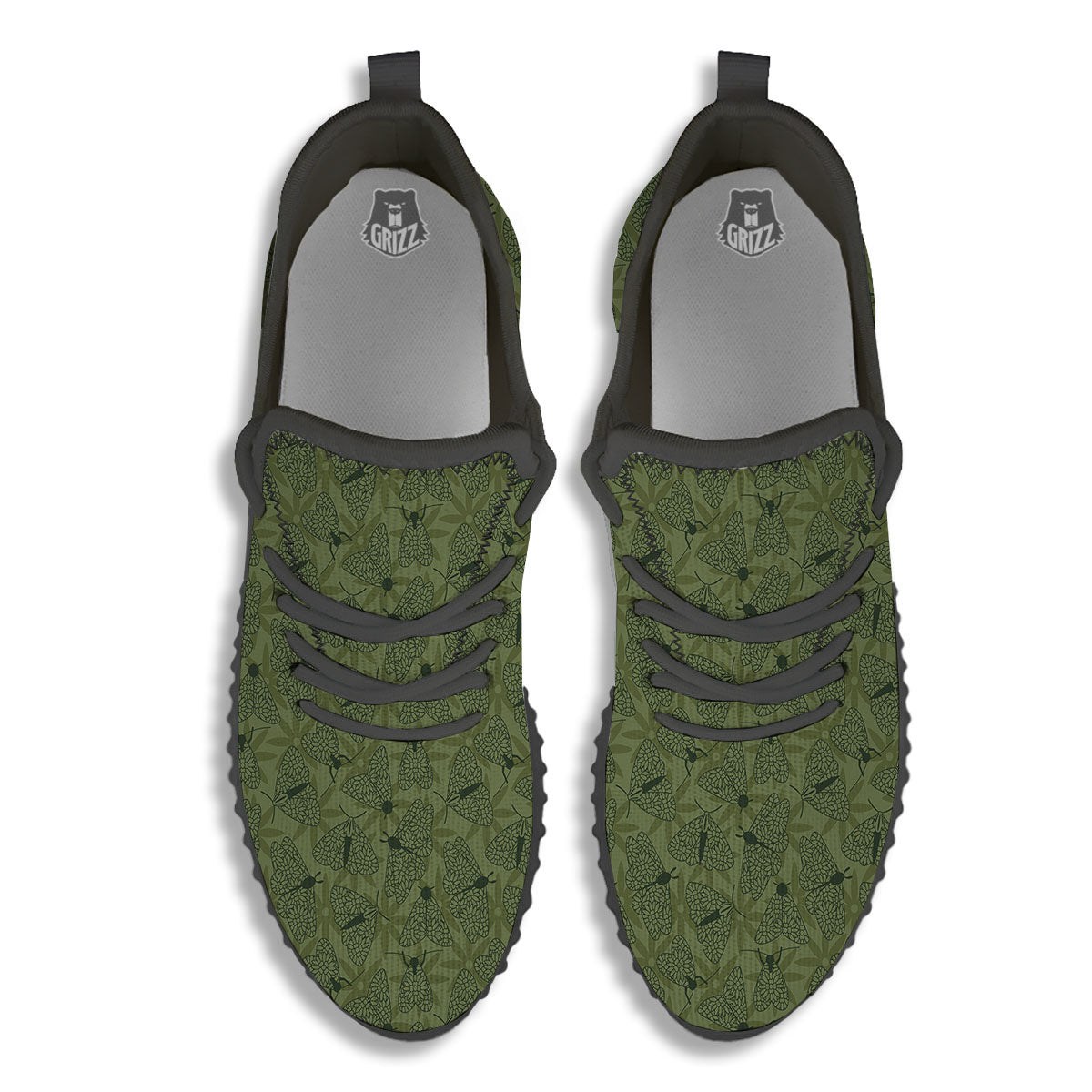 Butterfly Monarch Green Print Pattern Black Walking Shoes-grizzshop