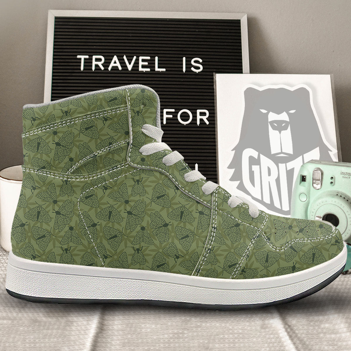 Butterfly Monarch Green Print Pattern High Top Sneakers-grizzshop