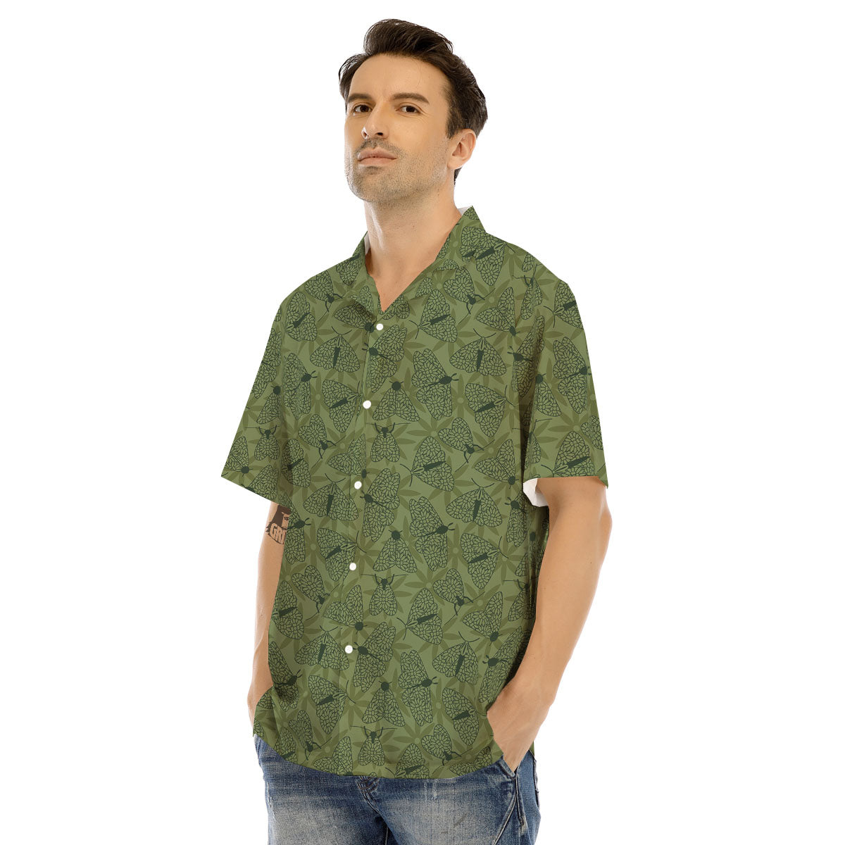 Butterfly Monarch Green Print Pattern Men's Hawaiian Shirt-grizzshop