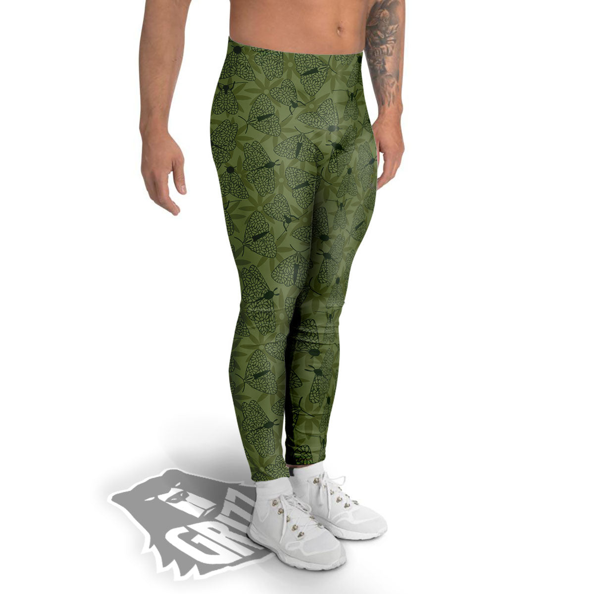 Butterfly Monarch Green Print Pattern Men's Leggings-grizzshop