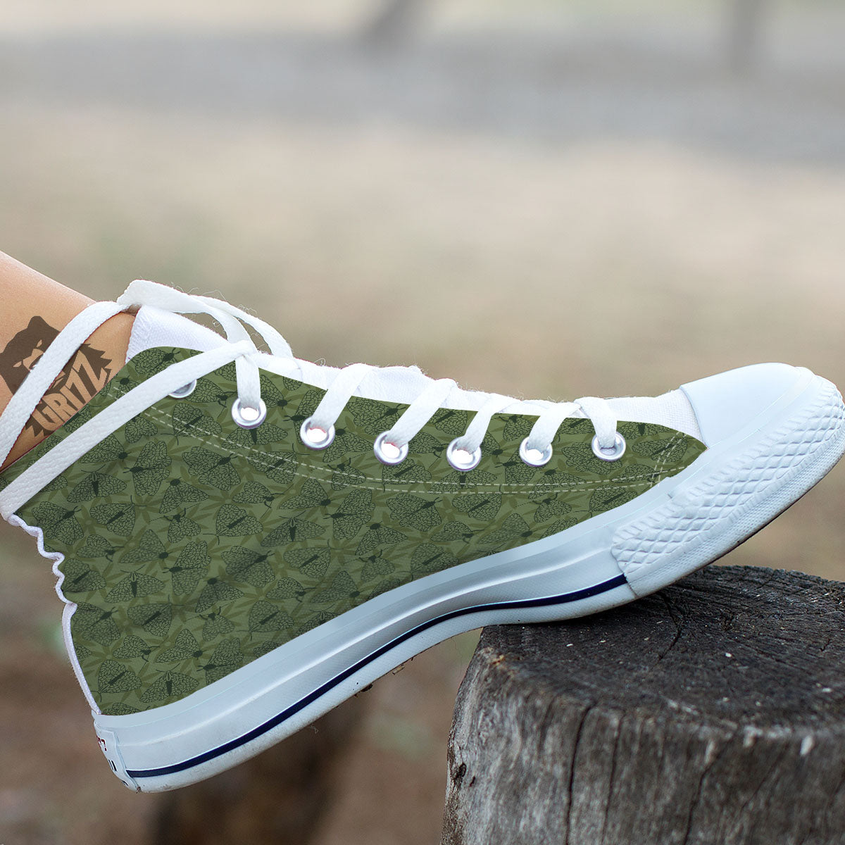 Butterfly Monarch Green Print Pattern White High Top Shoes-grizzshop