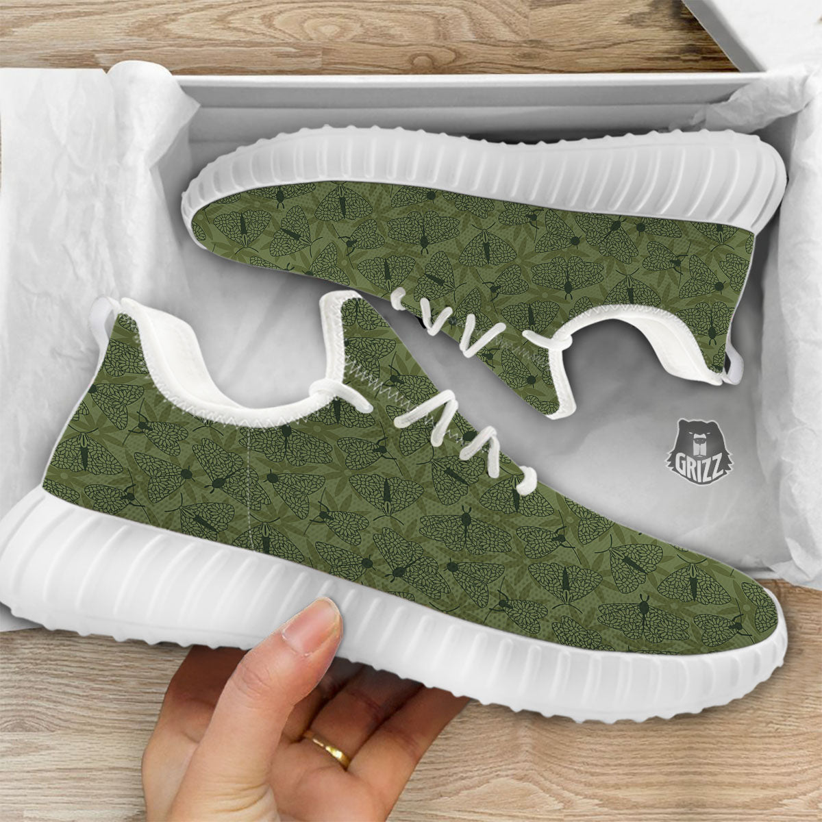 Butterfly Monarch Green Print Pattern White Walking Shoes-grizzshop