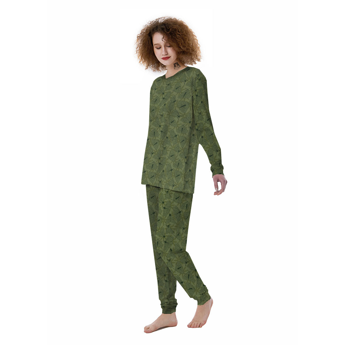 Butterfly Monarch Green Print Pattern Women's Pajamas-grizzshop