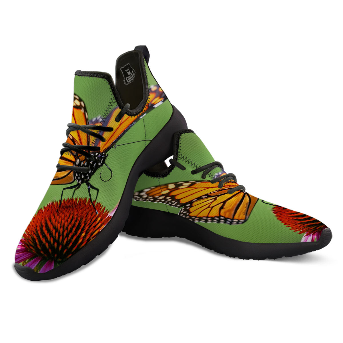 Butterfly Monarch Orange Print Black Athletic Shoes-grizzshop