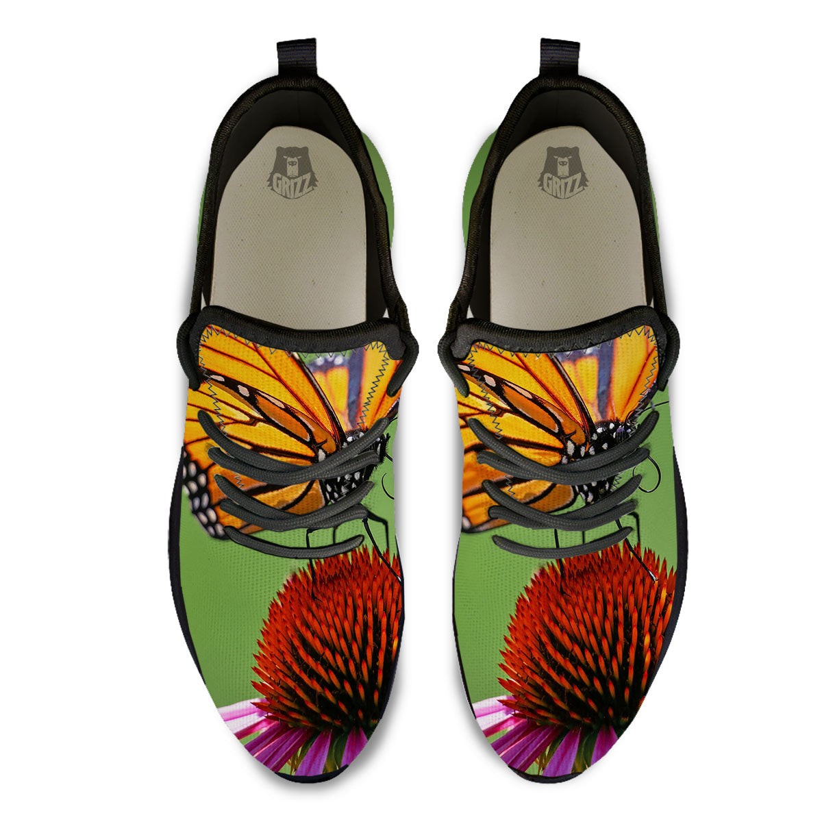 Butterfly Monarch Orange Print Black Athletic Shoes-grizzshop