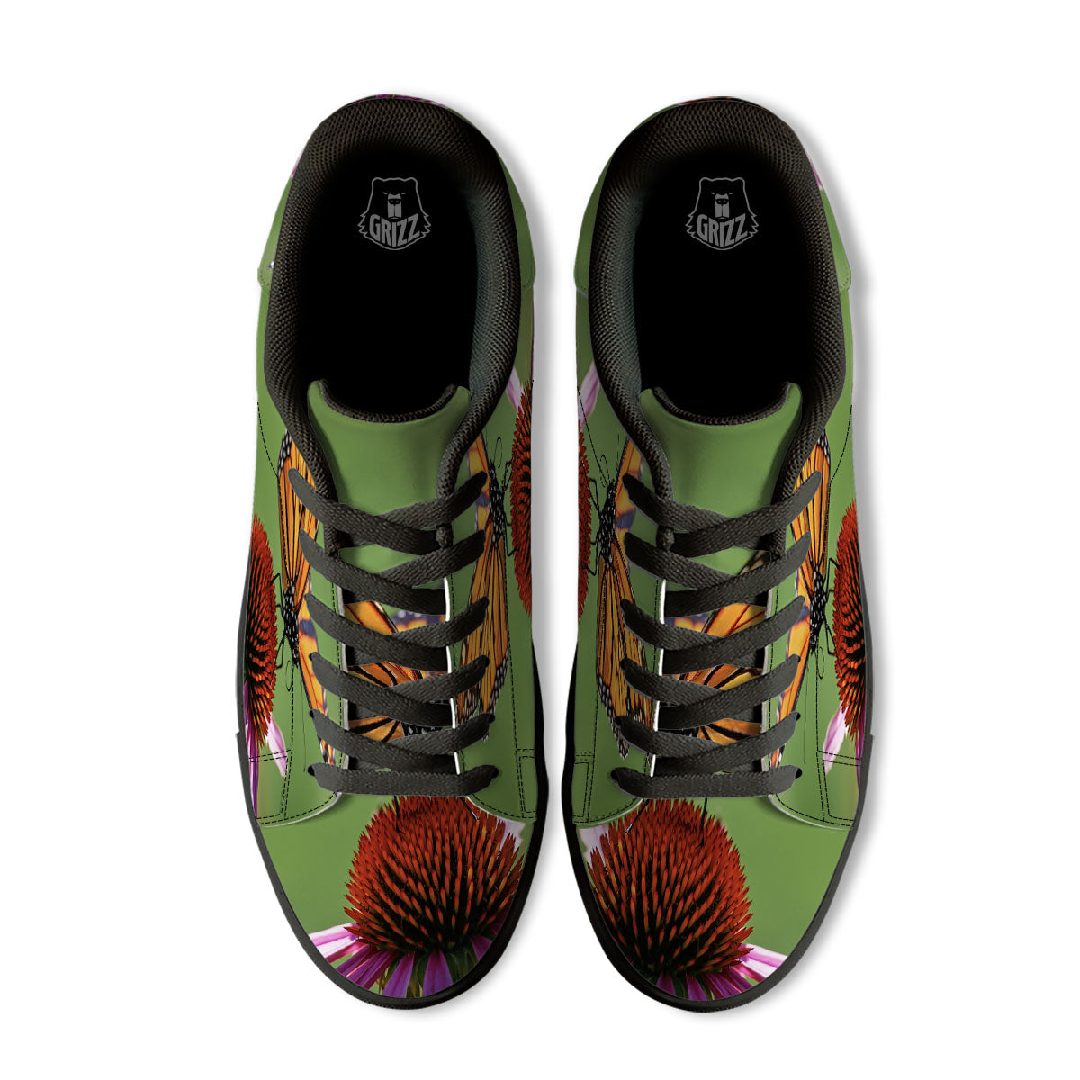 Butterfly Monarch Orange Print Black Low Top Sneakers-grizzshop