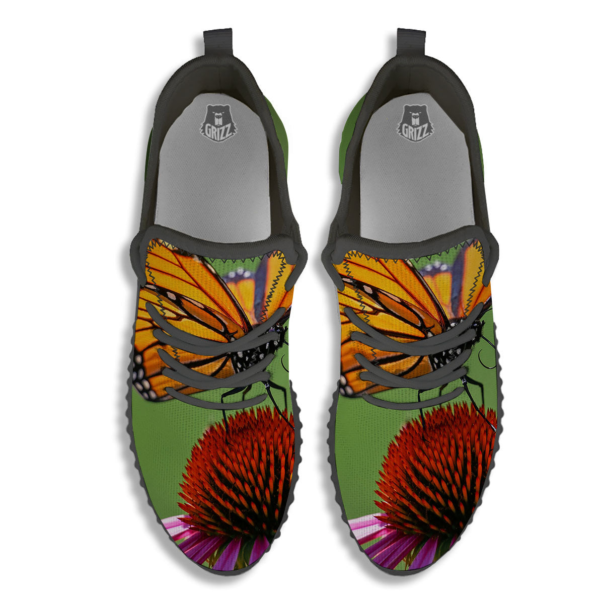 Butterfly Monarch Orange Print Black Walking Shoes-grizzshop
