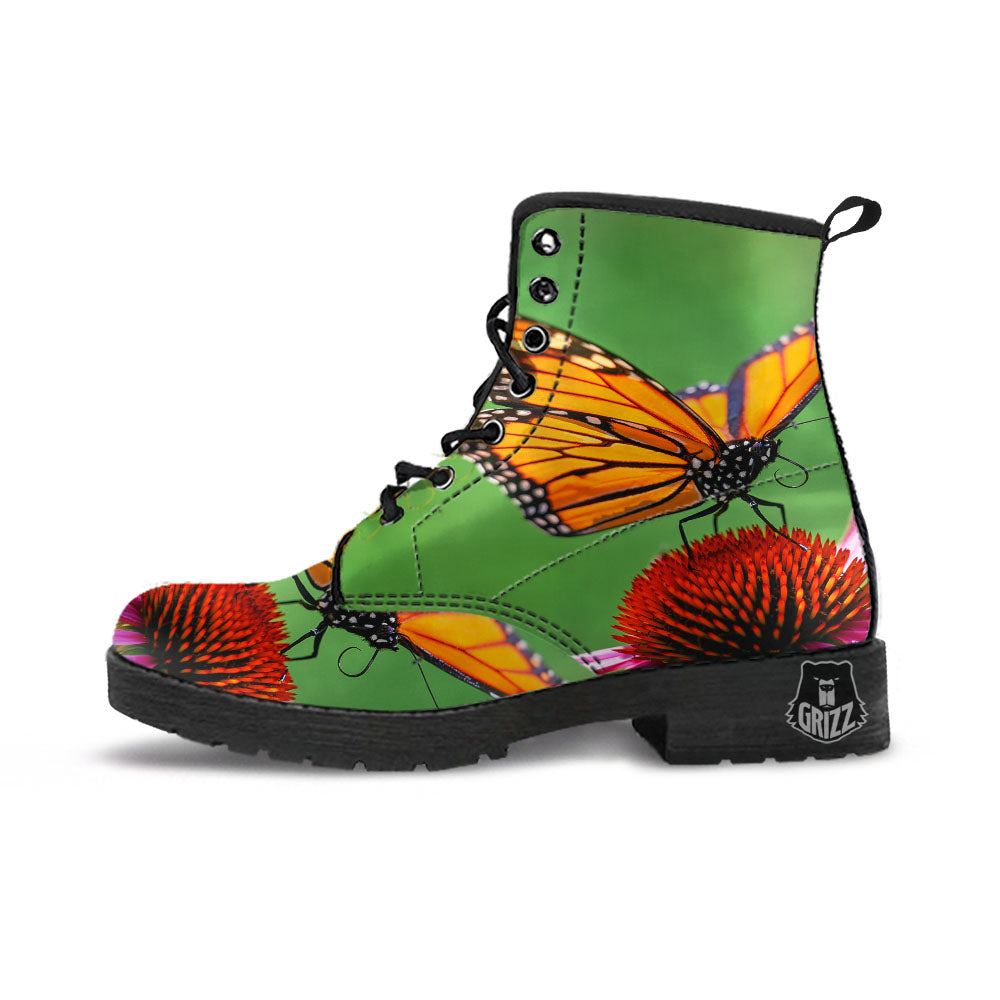 Butterfly Monarch Orange Print Leather Boots-grizzshop