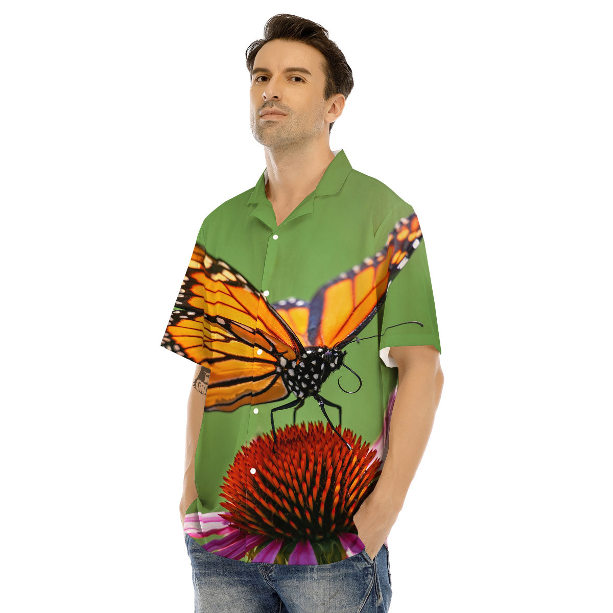 Butterfly Monarch Orange Print Men's Hawaiian Shirt-grizzshop