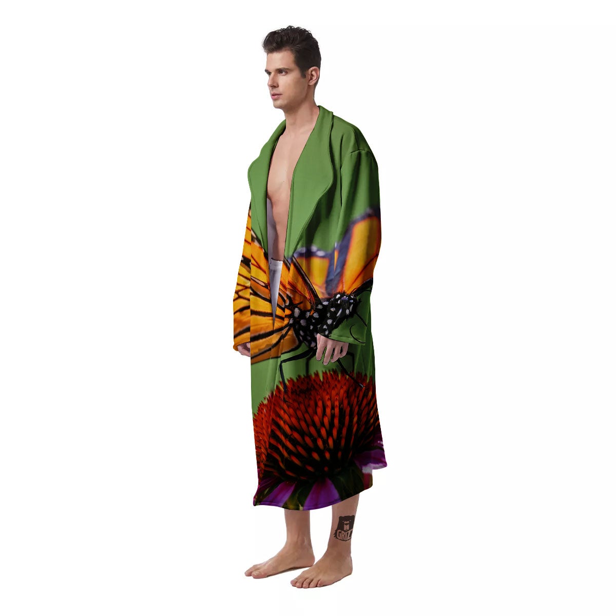 Butterfly Monarch Orange Print Men's Robe-grizzshop