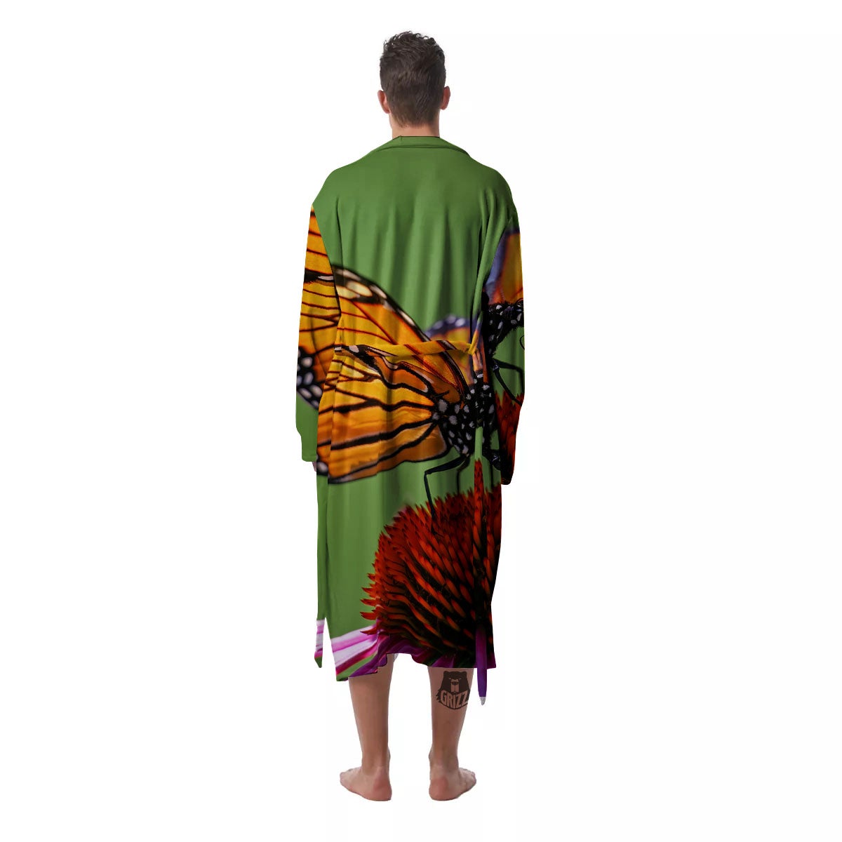 Butterfly Monarch Orange Print Men's Robe-grizzshop