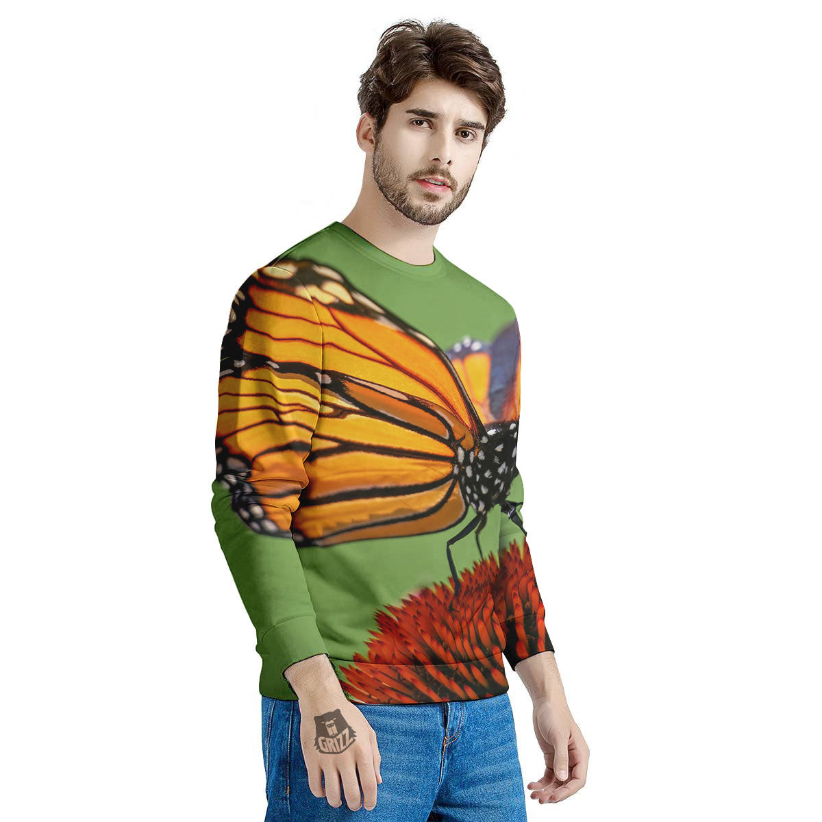 Butterfly Monarch Orange Print Men's Sweatshirt-grizzshop