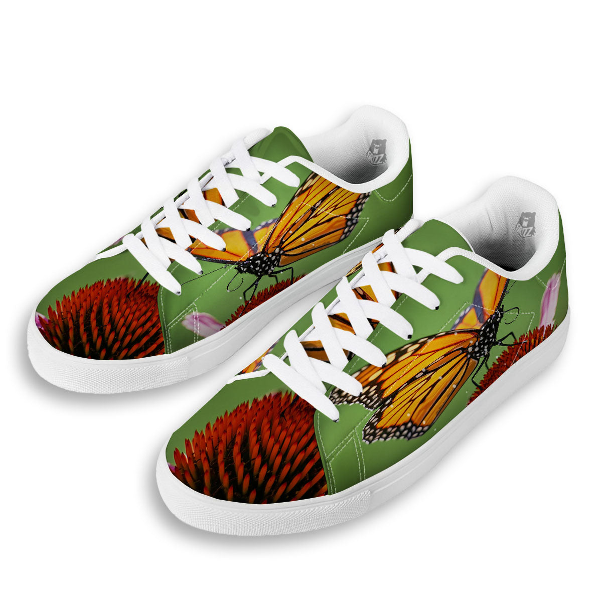 Butterfly Monarch Orange Print White Low Top Sneakers-grizzshop