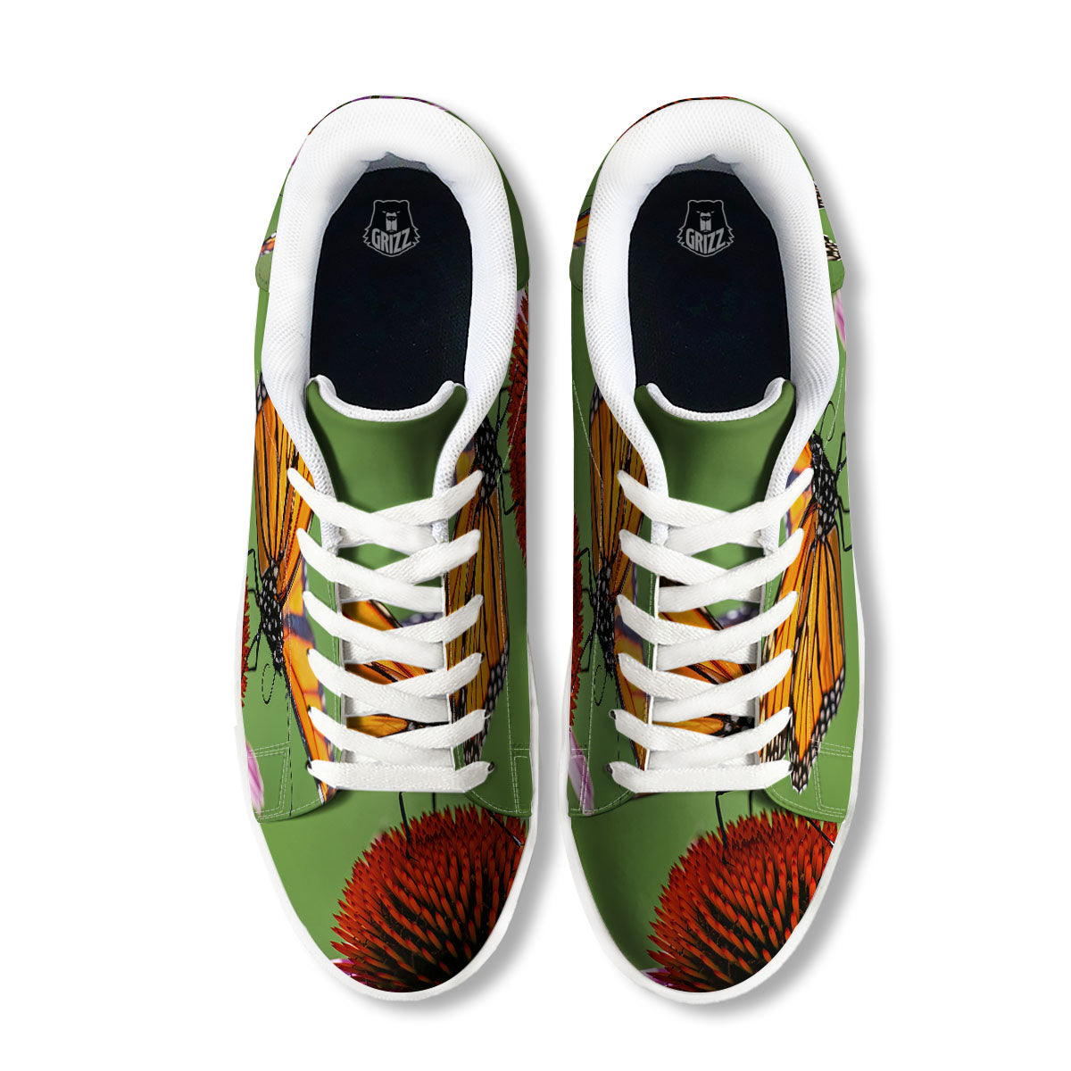 Butterfly Monarch Orange Print White Low Top Sneakers-grizzshop