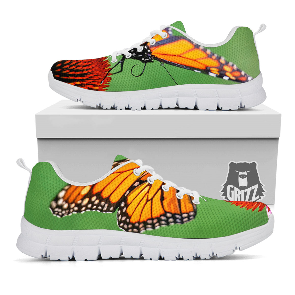 Butterfly Monarch Orange Print White Sneaker-grizzshop