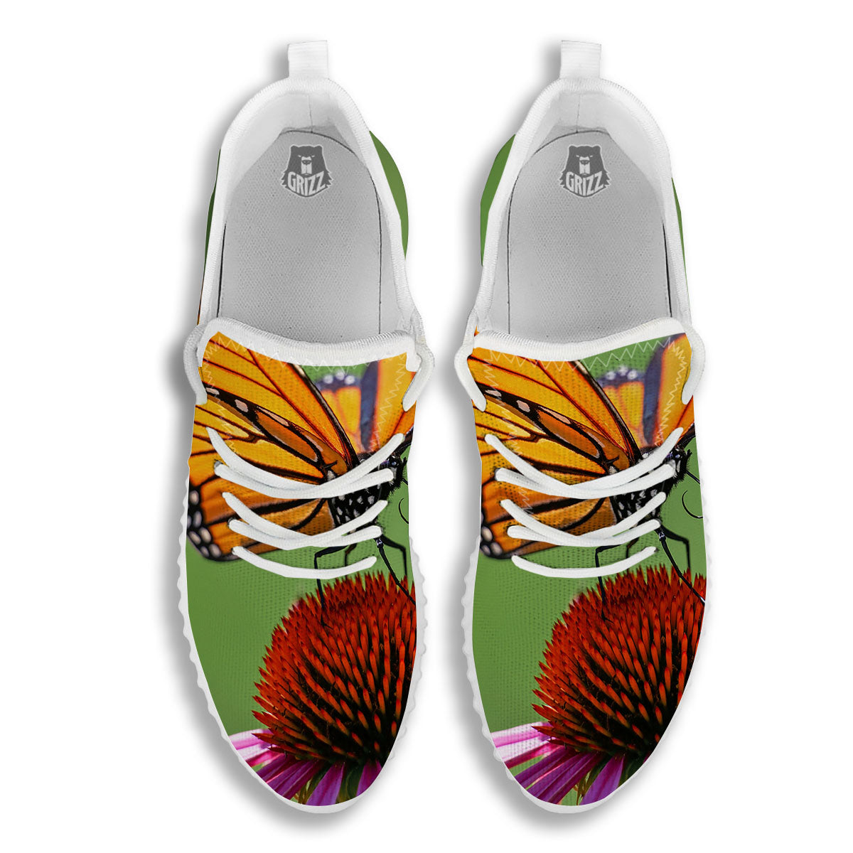Butterfly Monarch Orange Print White Walking Shoes-grizzshop