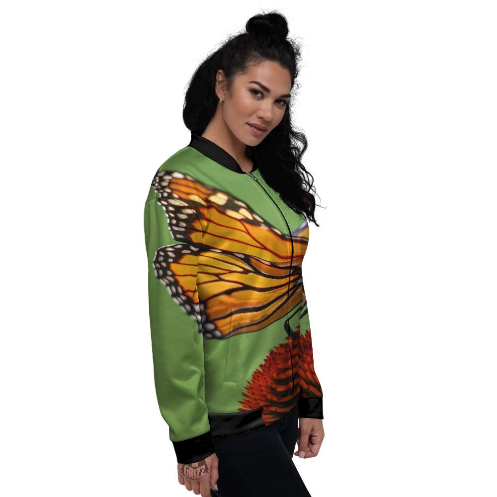 Butterfly Monarch Orange Print Women's Bomber Jacket-grizzshop