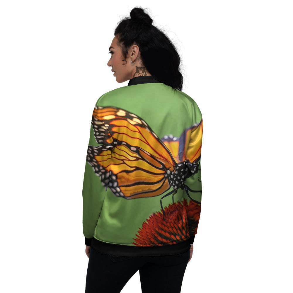Butterfly Monarch Orange Print Women's Bomber Jacket-grizzshop