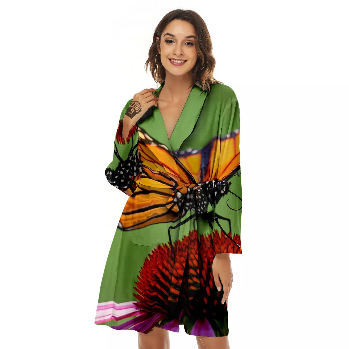 Butterfly Monarch Orange Print Women's Robe-grizzshop