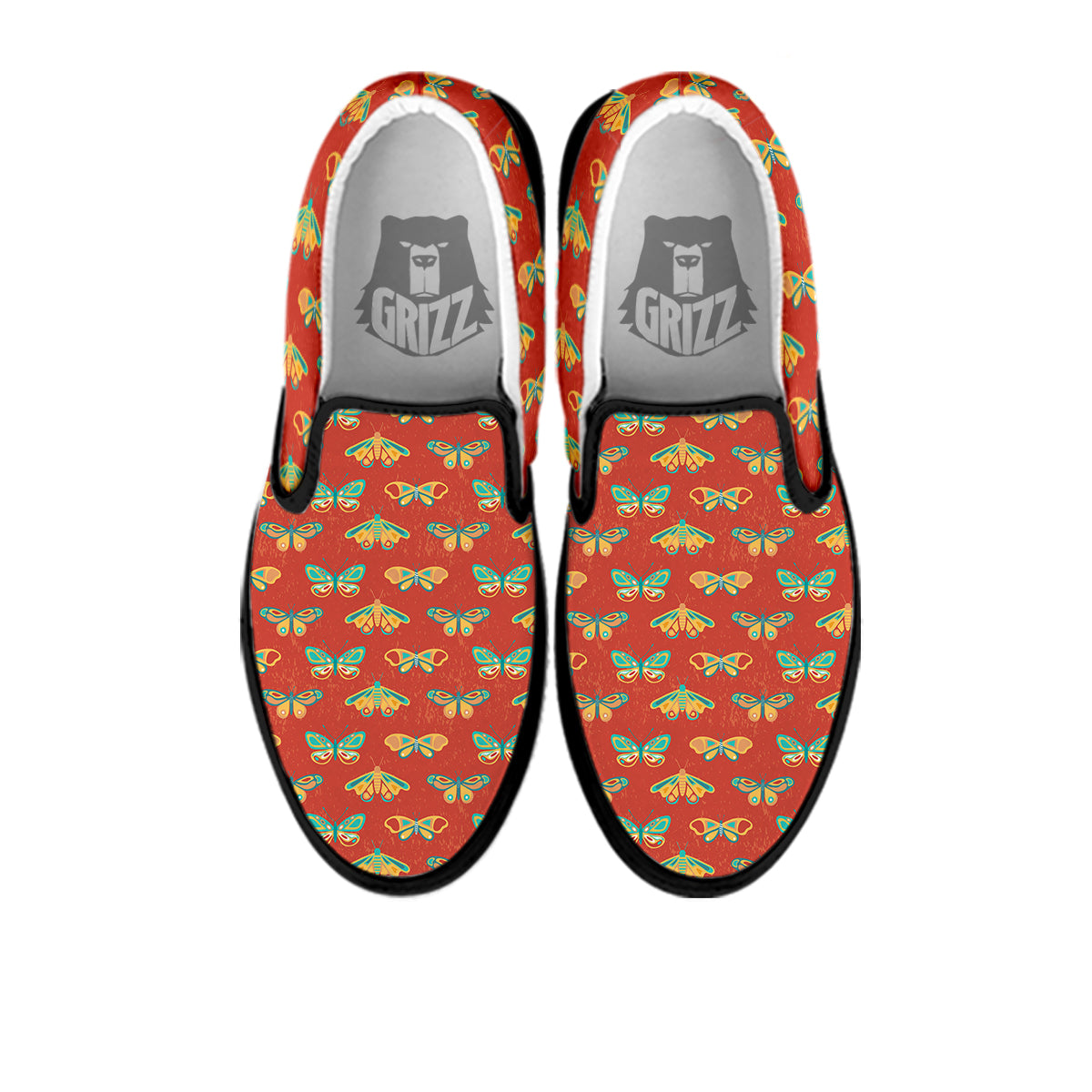 Butterfly Monarch Vintage Print Pattern Black Slip On Shoes-grizzshop