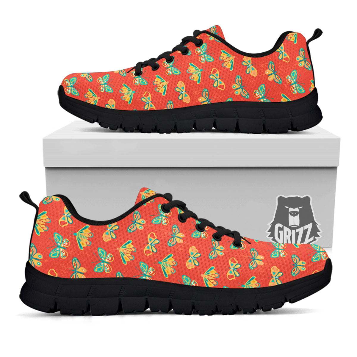Butterfly Monarch Vintage Print Pattern Black Sneaker-grizzshop