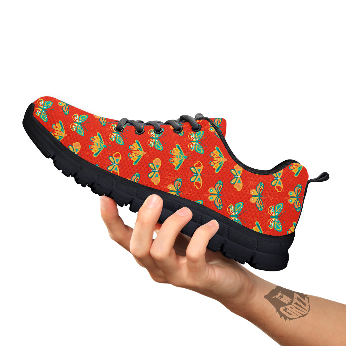 Butterfly Monarch Vintage Print Pattern Black Sneaker-grizzshop