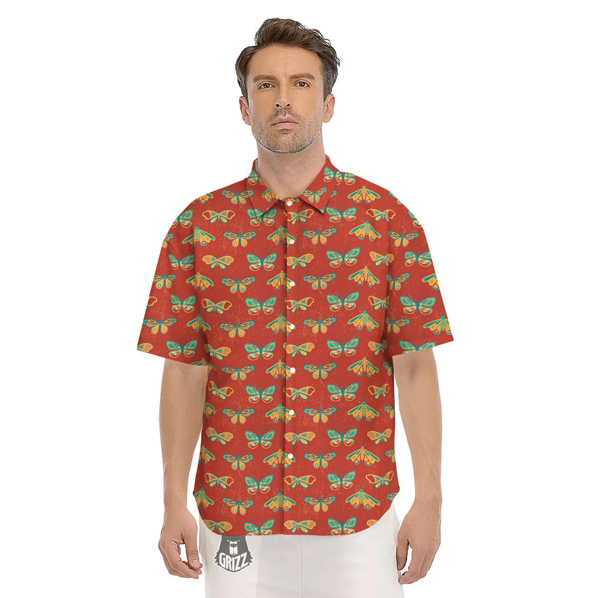 Butterfly Monarch Vintage Print Pattern Men's Short Sleeve Shirts-grizzshop