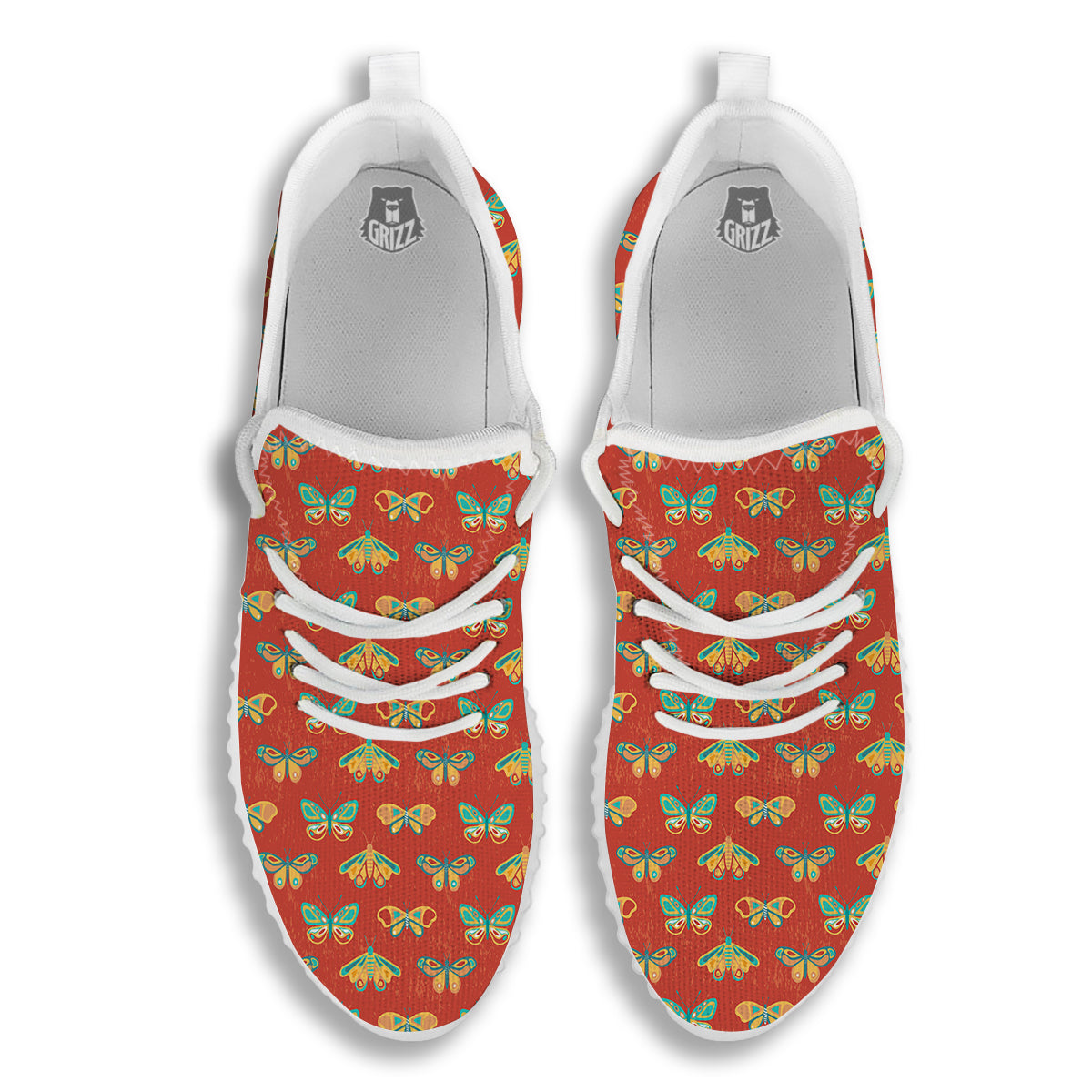 Butterfly Monarch Vintage Print Pattern White Walking Shoes-grizzshop