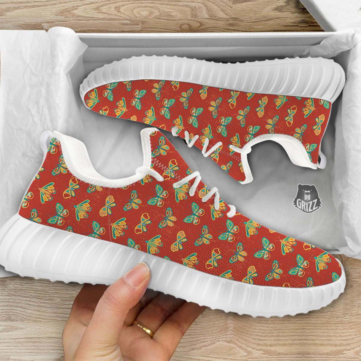 Butterfly Monarch Vintage Print Pattern White Walking Shoes-grizzshop