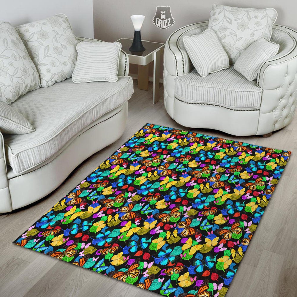 Butterfly Rainbow Print Pattern Floor Mat-grizzshop