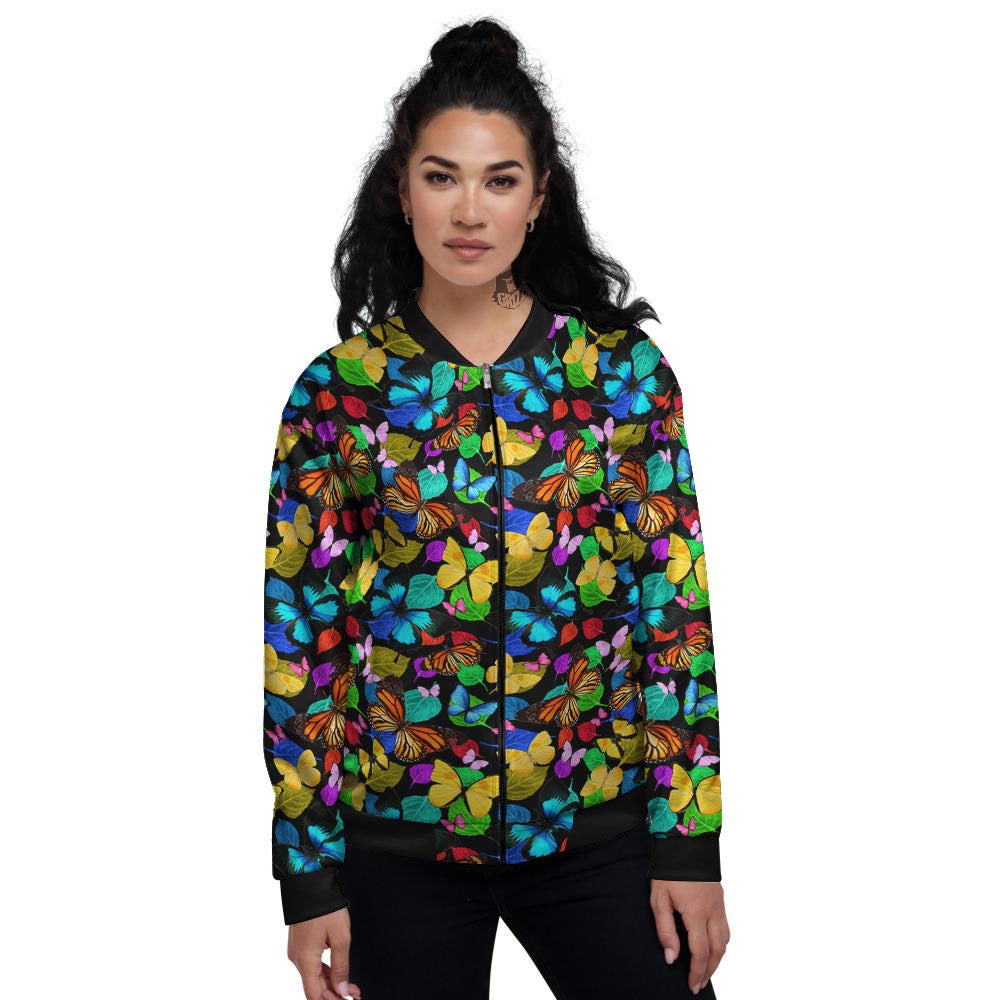 Butterfly Rainbow Print Pattern Women's Bomber Jacket-grizzshop