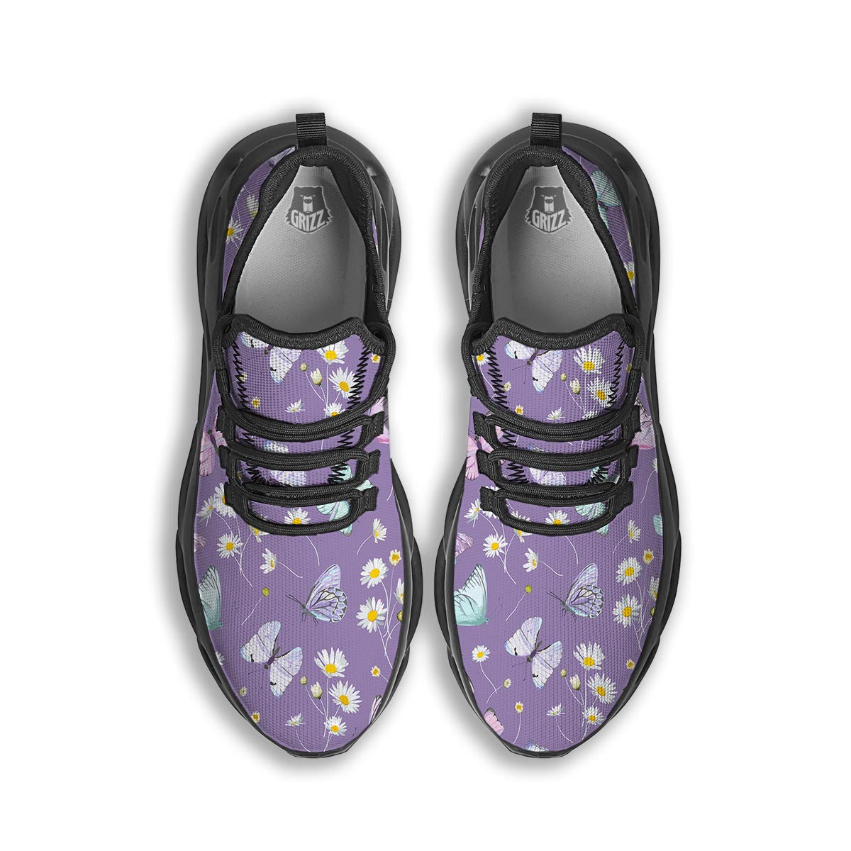 Butterfly Spring Print Pattern Black Running Shoes-grizzshop