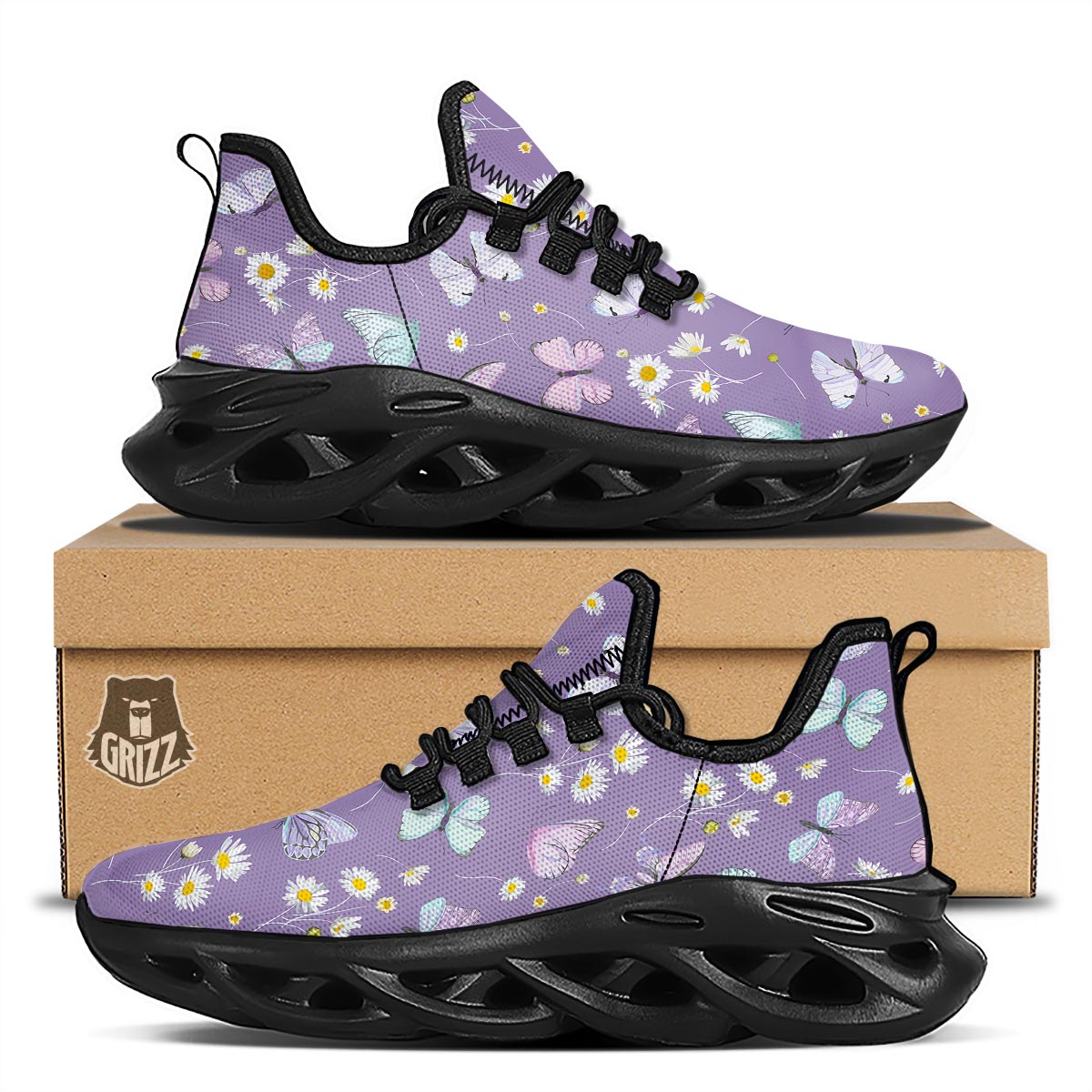 Butterfly Spring Print Pattern Black Running Shoes-grizzshop