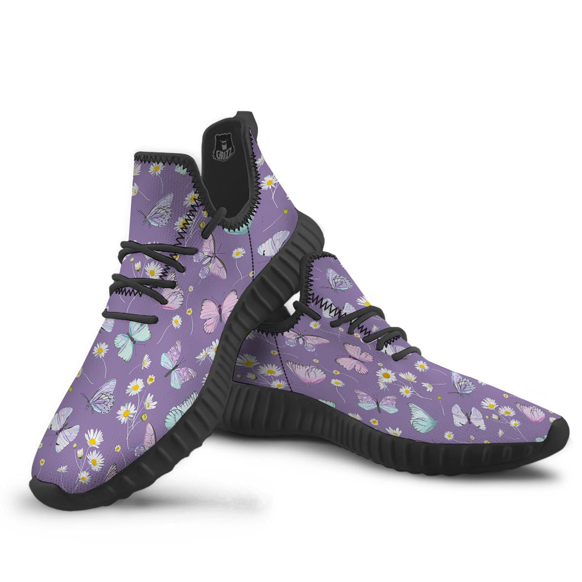 Butterfly Spring Print Pattern Black Walking Shoes-grizzshop