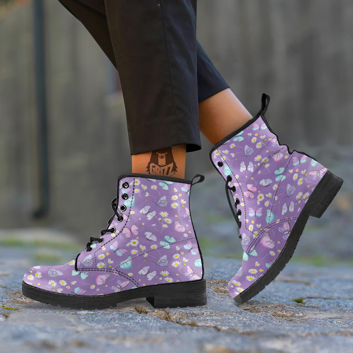 Butterfly Spring Print Pattern Leather Boots-grizzshop