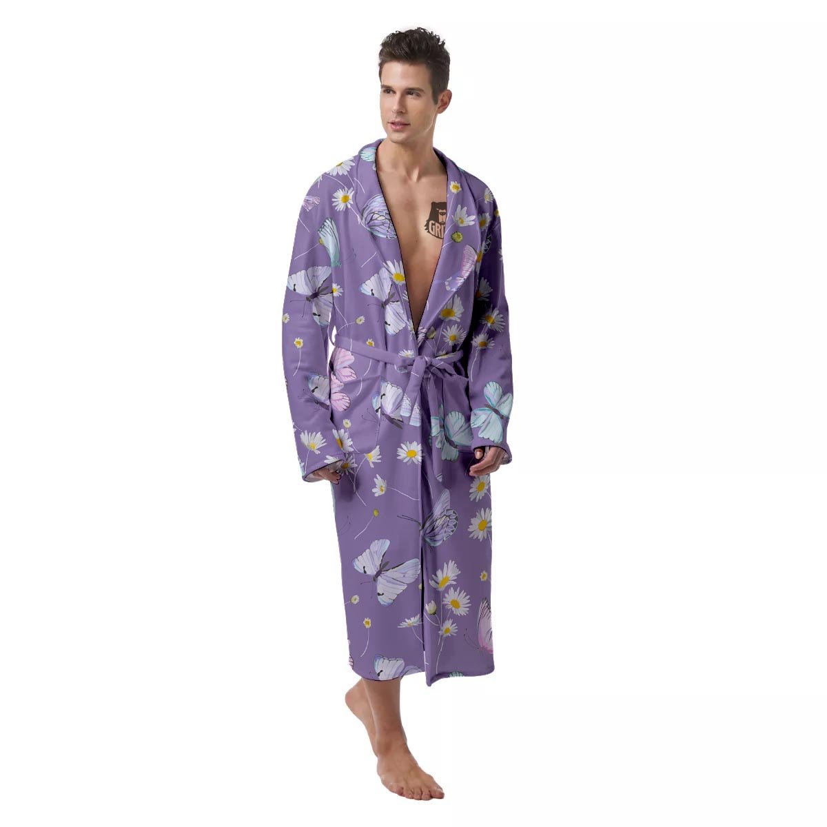Butterfly Spring Print Pattern Men's Robe-grizzshop