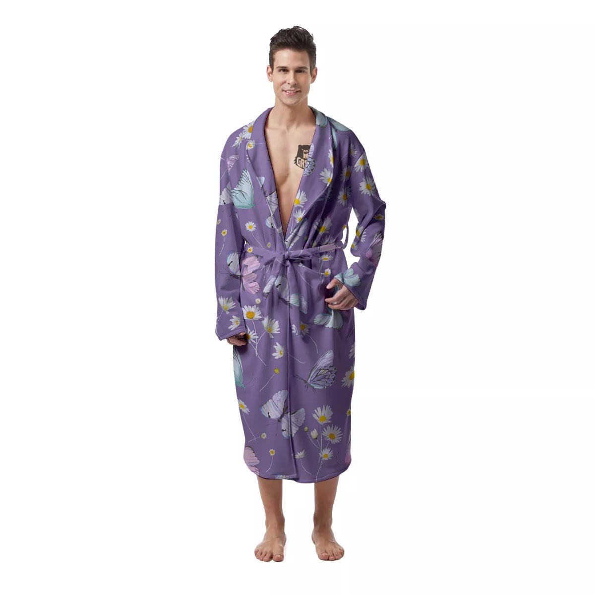 Butterfly Spring Print Pattern Men's Robe-grizzshop
