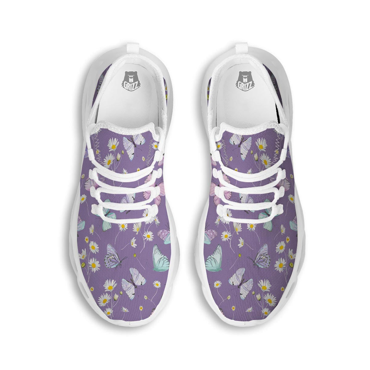 Butterfly Spring Print Pattern White Running Shoes-grizzshop