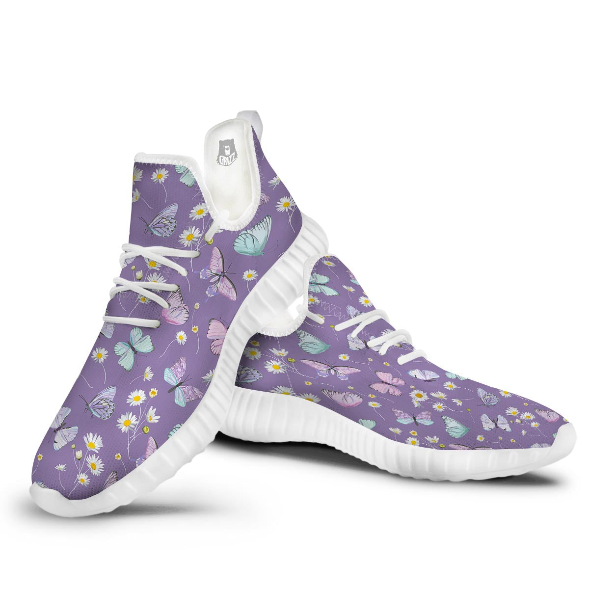 Butterfly Spring Print Pattern White Walking Shoes-grizzshop