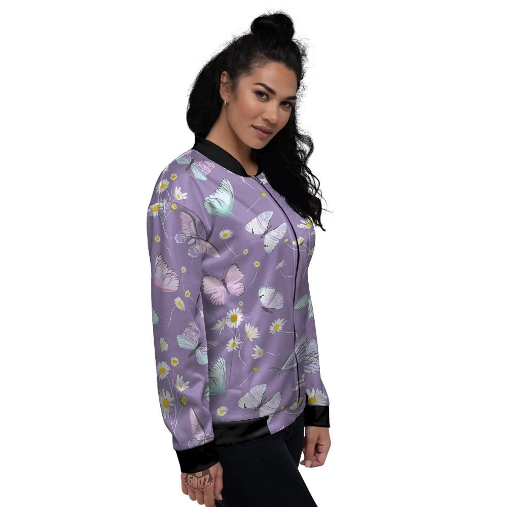 Butterfly Spring Print Pattern Women's Bomber Jacket-grizzshop