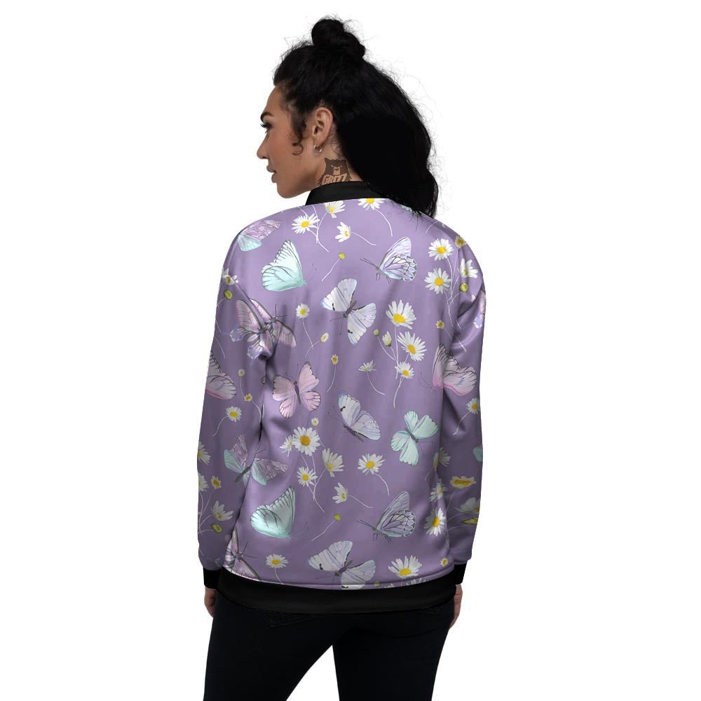 Butterfly Spring Print Pattern Women's Bomber Jacket-grizzshop