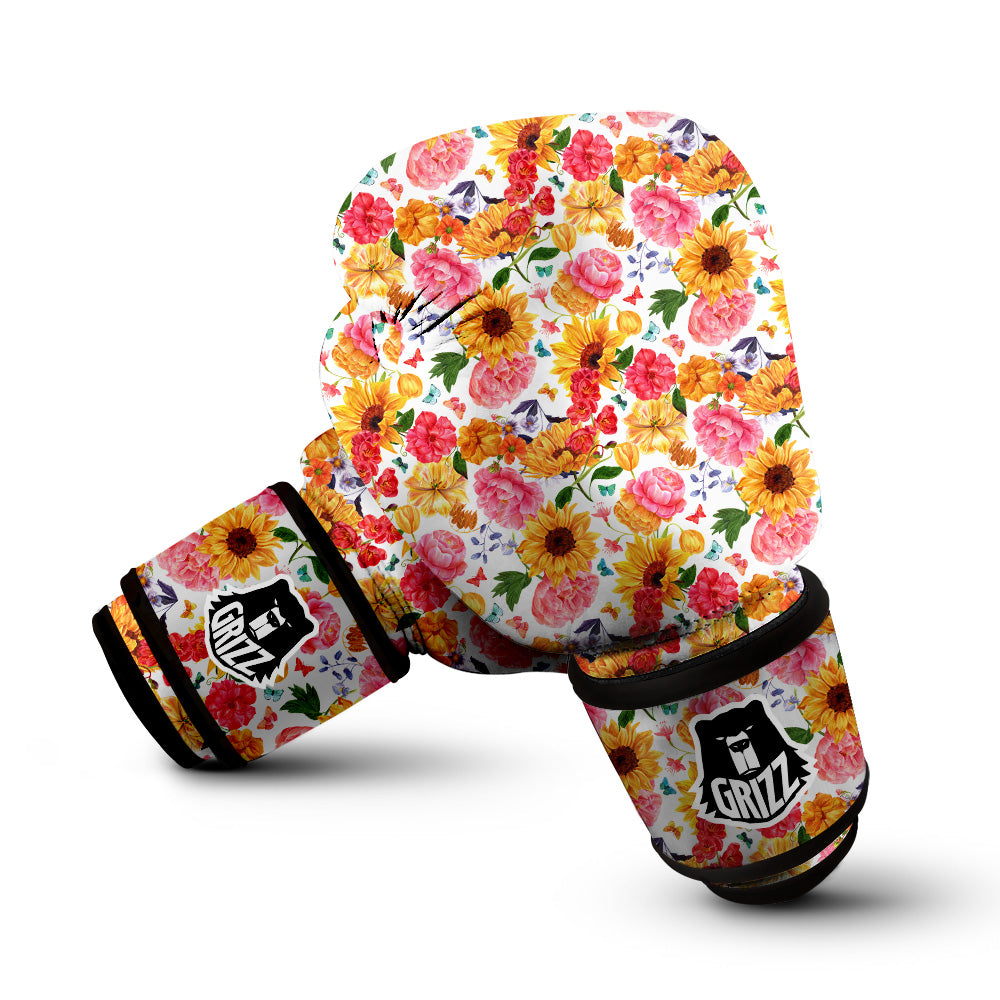 Butterfly Sunflowers Peonies Print Pattern Boxing Gloves-grizzshop