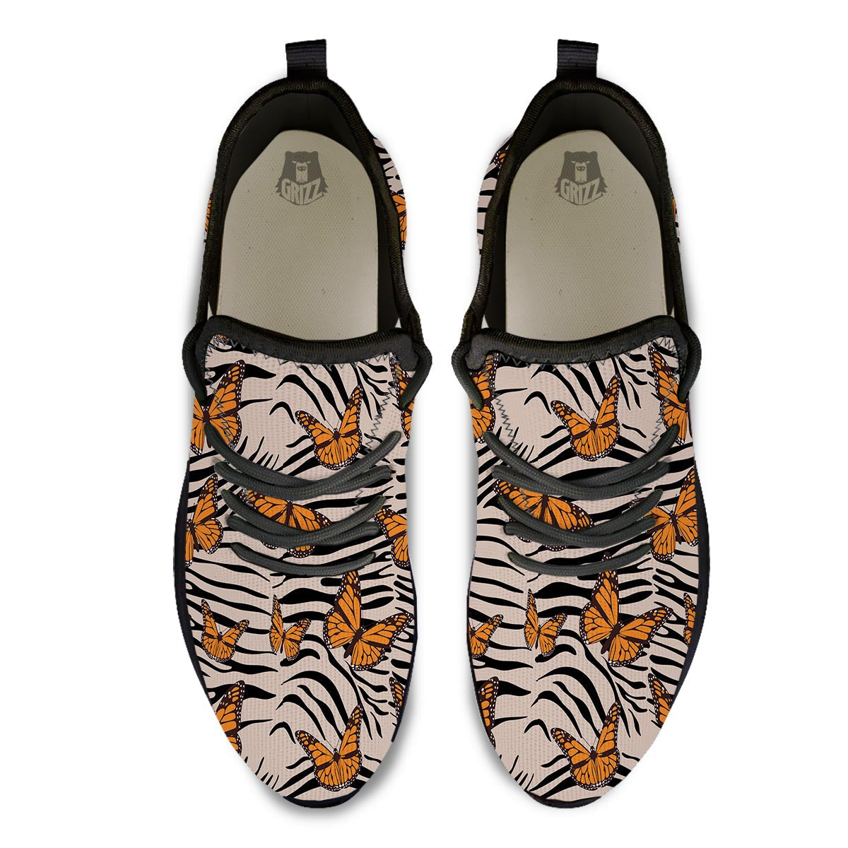 Butterfly Tiger Monarch Print Pattern Black Athletic Shoes-grizzshop