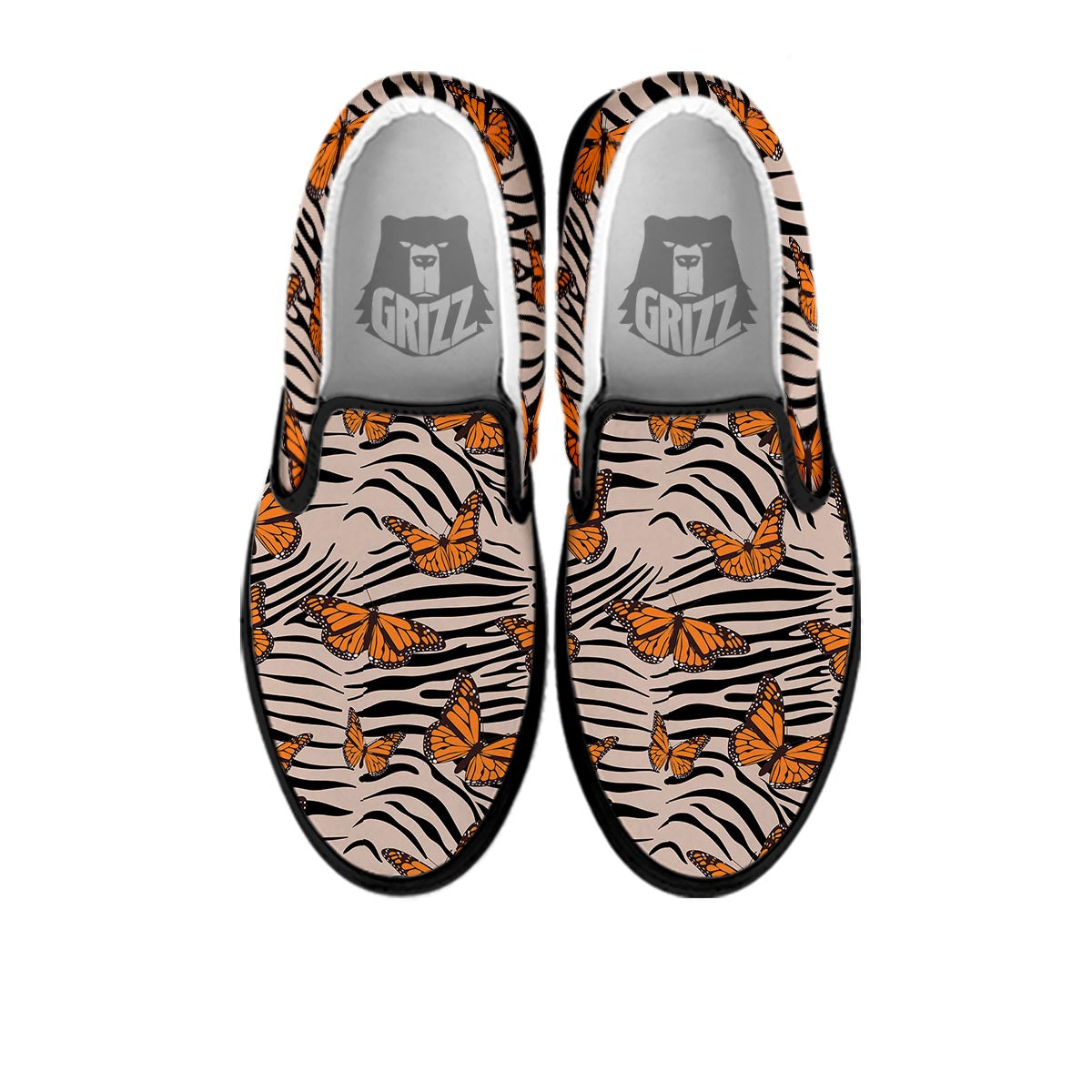 Butterfly Tiger Monarch Print Pattern Black Slip On Shoes-grizzshop