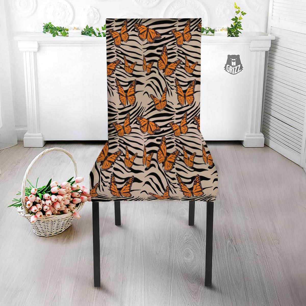 Butterfly Tiger Monarch Print Pattern Dining Chair Slipcover-grizzshop