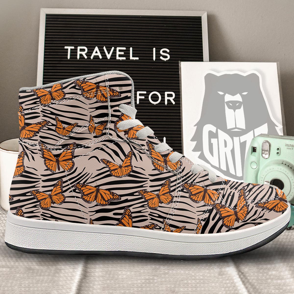 Butterfly Tiger Monarch Print Pattern High Top Sneakers-grizzshop